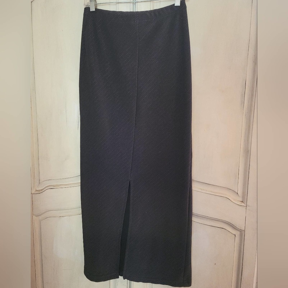 Vintage 90s Diagonal Striped Long Stretch Skirt Bodycon Slit Maxi by Signal sz L - Picture 4 of 12
